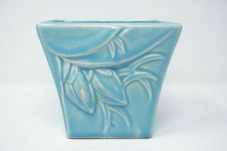 Vintage Mccoy Pottery Lily Bud Aqua Blue Green Embossed Flower Pot Vase Planter