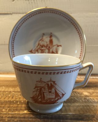 Set Spode Trade Winds Red Tea Cup & Saucer London Style Cygnet Of Salem 1822