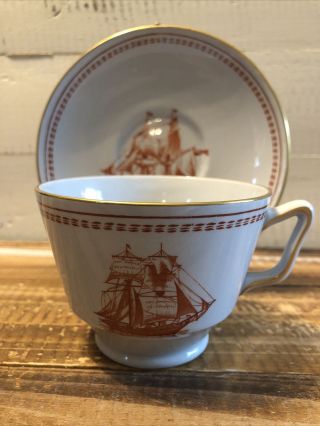 Set Spode Trade Winds Red Tea Cup & Saucer London Style CYGNET OF SALEM 1822 2