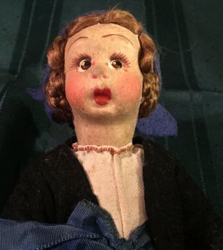 Vintage Lenci Type Felt Doll Mitten Fingers Pouty Mouth Wide Eyed