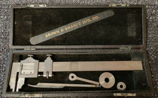Antique Brown & Sharpe 570 Vernier Caliper W/original Box & Machinist Tools