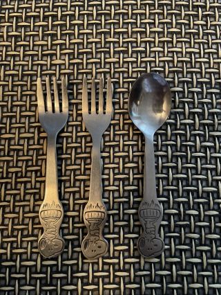 Vintage Danara Snoopy Childs Silverware Stainless 1 Spoon & 2 Forks Peanuts