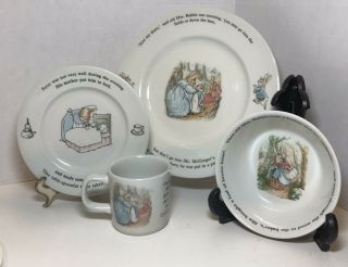 Wedgwood Peter Rabbit 4 Piece Childs China Set Bowl Cup Small & Dinner Plate