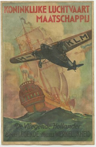 1928 Klm Flying Dutchman Vintage Travel Poster 11x17 Jan Wijga,  Aviation