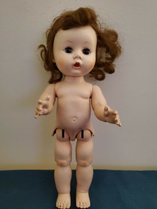 Vintage R&b Hard Plastic Bent Knee Walker Girl Doll Sleep Eyes 10.  5 "