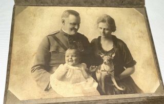 Rare Antique American World War I Wia Officer & His Family Pet Dog Wwi Photo