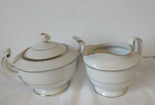 Harmony House Fine China 3647 Silver Melody Sugar Bowl With Lid And Creamer