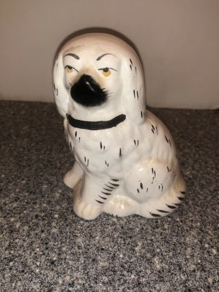 Antique Staffordshire Spaniel Dog Porcelain Figurine 4” Black Face