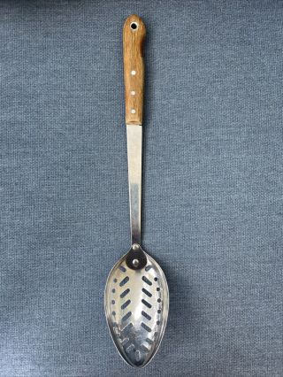 Vintage Imperial Stainless Slotted Serving Spoon W/wood Handle,  Usa,  13 "