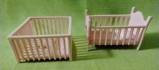 Vintage Liddle Kiddles Baby - Play Pen And Crib Set Furniture - Pink - Miniatures