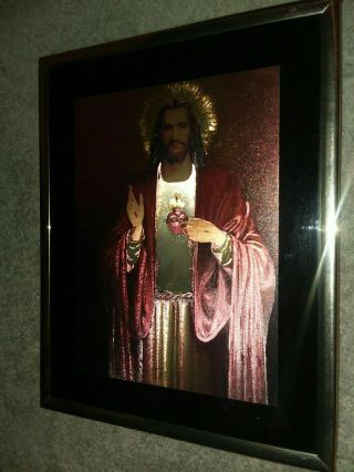 Vintage Lenticular 3d Holographic Picture Jesus On Cross 8 X10 Brass Framed