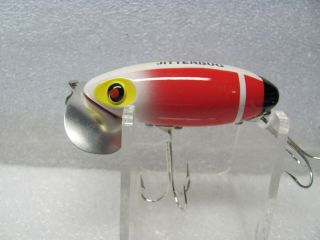 Pristine Arbogast 5/8 Oz.  Jitterbug In Red,  White And Black With Red Pupils