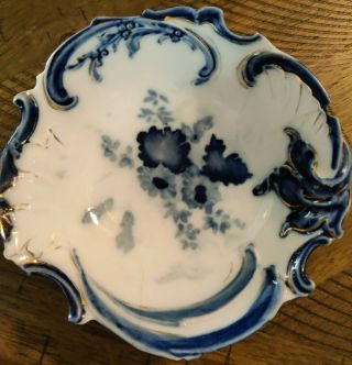 S&t Rs Prussia Antique Bowl Dish.  Blue Floral And White With Gold Trim.