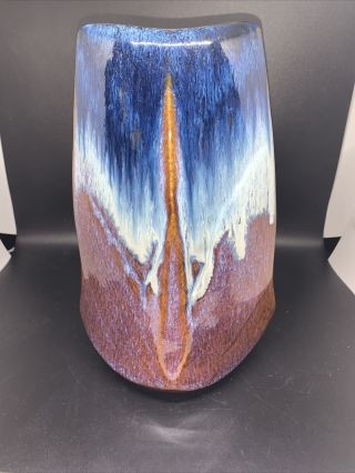 Vintage Bill Campbell Pottery Vase Blue To Purple Drip Glaze