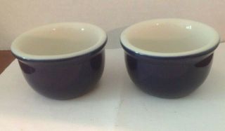 Vintage Pair Hall Dark Blue Custard Dessert Egg Cups Ramekins 355