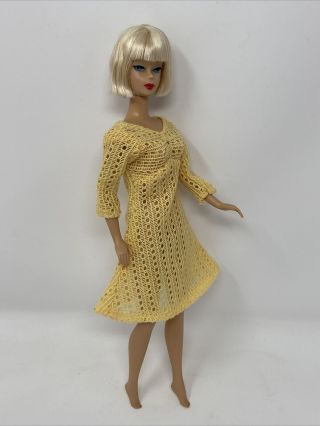 Vintage Barbie Clone Doll Clothes Outfit Butter Yellow Crochet Look Dress