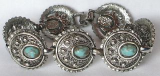 Vintage Sarah Coventry Indian Treasures Silver Tone Faux Turquoise Bracelet Vgc