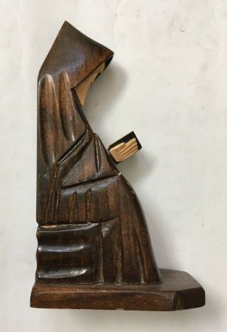 Vintage Wooden Carved Monk Priest Reading Book Seated Christian Art Statue 5.  75 