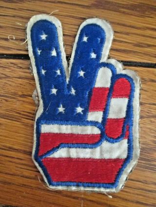 Vintage Hand Throwing Up A Peace Sign With Usa Flag Colors Patch