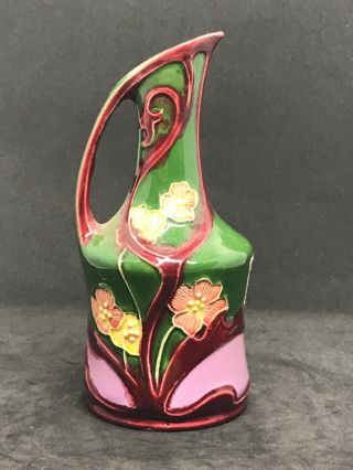 Antique Continental Majolica Pottery Vase Austria 6”
