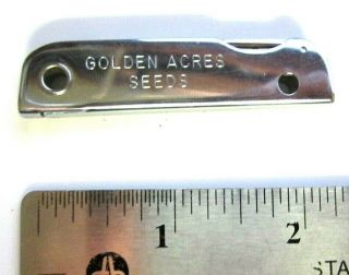 Vintage Golden Acres Seeds Bassett Pocketknife Bottle Opener Tool Agriculture Ad