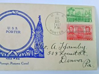 Vintage Scarce Stamped Cover 1st Panama Canal Passage Paper 1937 U.  S.  S.  Porter