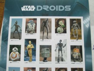 USPS STAR WARS STAMPS 2021 DROIDS FOREVER FULL SHEET OF 20 RELEASED/SOLDOUT 5/4 3