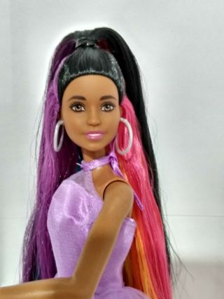 2015 Mattel Barbie Rainbow Sparkle Hair Doll African American Purple Dress Girl