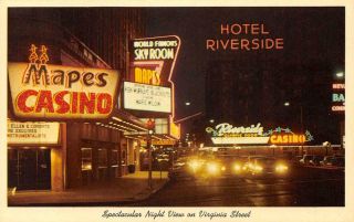 Reno,  Nv Virginia Street Night Scene Mapes Casino Neon C1960s Vintage Postcard