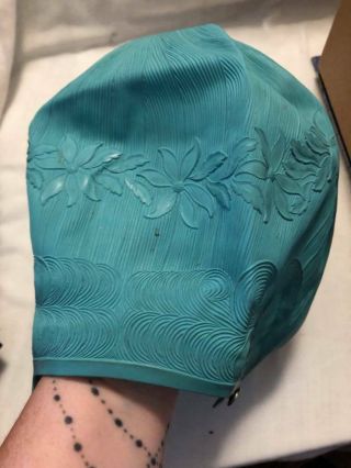 Vintage Sea Siren Turquoise Embossed Women’s Pretty Products Rubber Swim Cap Usa