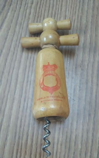 Vtg French Cam Depose Tandem Wooden Double Handle Corkscrew Wine Bottle Opener
