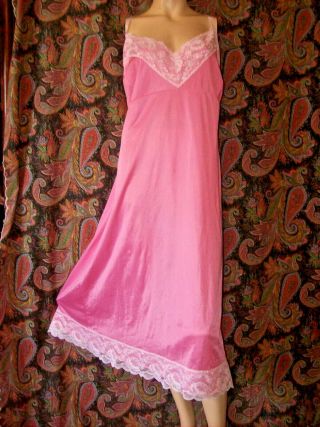 Vintage Nancy King Usa Pink Silky Nylon Plus Size Empire Slip Nighty Lingerie 54