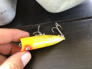 Vtg.  Heddon Chugger Spook Lure Yellow/silver W/ Red Head