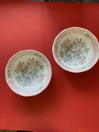 2 Adams Calyx Ware Singapore Bird Cereal Bowls 6 - 1/4 " Old Red Stamp Vintage