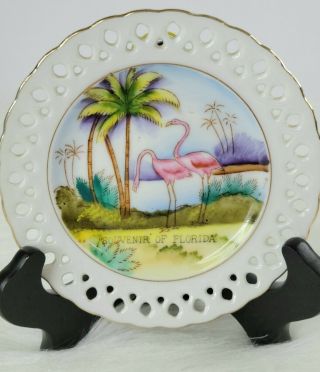 Vintage Florida Gnco Flamingo 5 " Souvenir Plate Pierced Rim Japan 50’s/60’s
