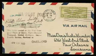 1933 Pilot Signed First Night Flight Portland To Oakland