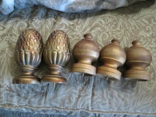 Finials Vintage Wooden Finials 5 For Projects,  Antique Color Brown Gold Wood.