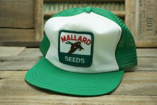 Vintage Mallard Seeds Mesh Snapback Trucker Cap Hat Patch Made In Usa Duck