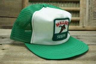 Vintage MALLARD SEEDS Mesh Snapback Trucker Cap Hat Patch Made In USA DUCK 2
