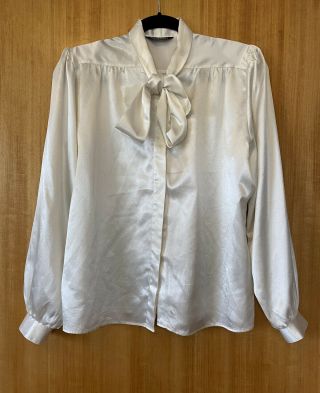 Vintage Elsie Whiteley Ladies White Ivory Satin Long Sleeve Blouse Uk Size 14