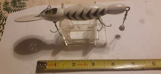 Vintage Bomber Fishing Lure Waterdog 4 Inch Wood White Skeleton Gentle Use