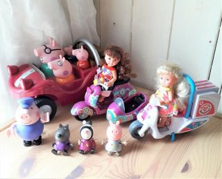Bundle Of Peppa Pig Singing Moving Car And Small Barbie Like Vehicles With Dolls