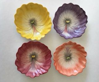 Set Of 4 Fitz & Floyd April Flowers Pansy 6 " Bowls