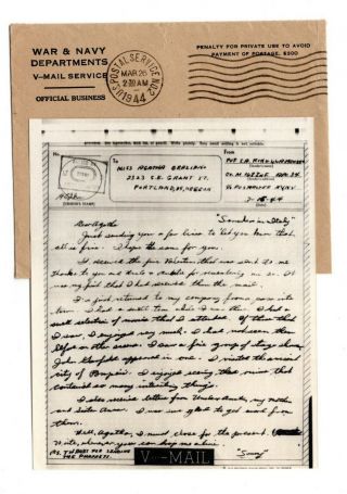 Wwii 1944 34th Infantry Division V - Mail Letter Apo 34 Italy Censored