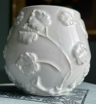 Vintage Small White Ceramic Vase Planter Artistic Floral Design Made In Italy