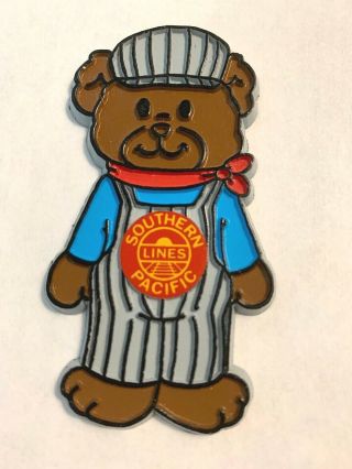 Vintage Southern Pacific Lines Engineer Bear Refrigerator Magnet