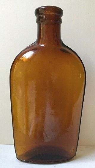 Antique Strap Side Amber Whiskey Flask Bim Bottle Hand Applied Top Half Pint Exc