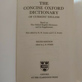 Vintage The Concise Oxford Dictionary 6th Edition 1976 Hardcover