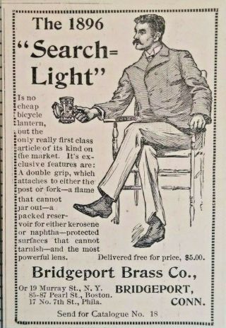 1896 Bridgeport Brass Co.  Connecticut Antique Bicycle Lantern Light Vtg Print Ad