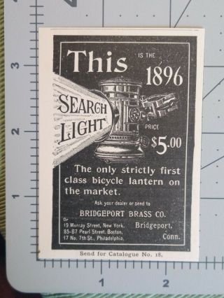 1896 Bridgeport Brass Co.  Antique Bicycle Lantern Light Vintage Print Ad 2